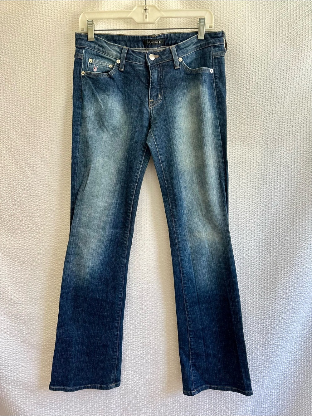 PLAYBOY Low Rise Bootcut Jeans Blue Stretch Denim Bunny Logo Y2K Women’s Large